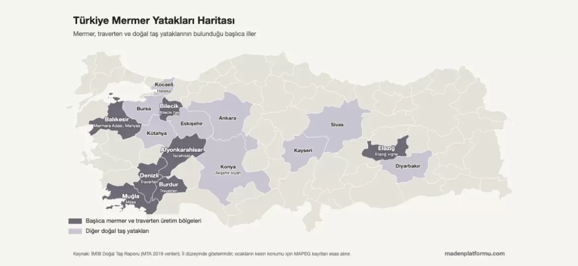 Türkiye mermer yatakları haritası